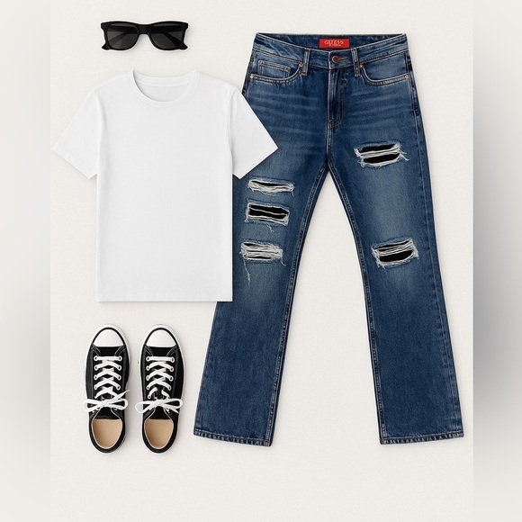 GUESS Del Mar Fit Jeans Women’s 33 Low Rise Slim Ripped Velvet Backing Y2K Denim - Picture 9 of 15